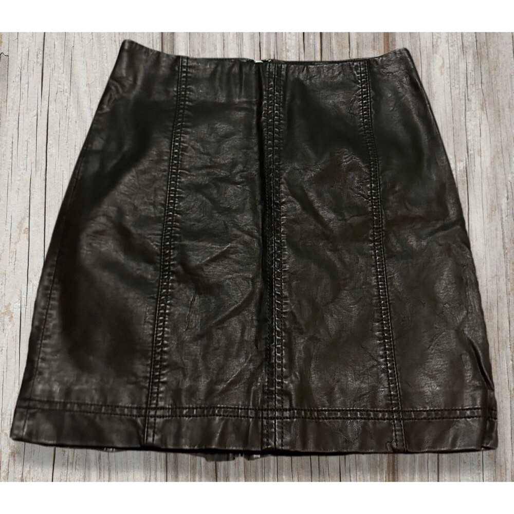 Free People Black Paneled Faux Leather Mini Skirt size 2